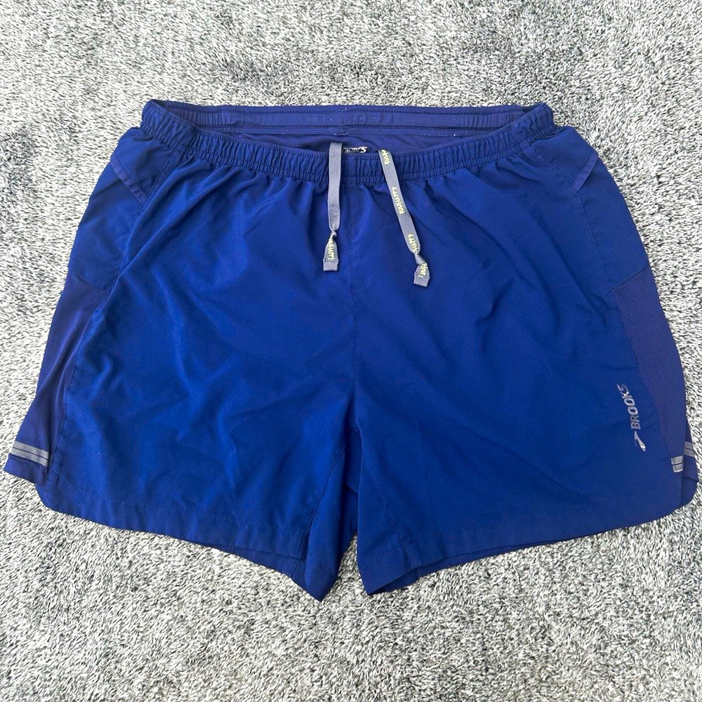 Brooks Running Shorts Mens Medium Blue 5" Inseam Athletic Workout Drawstring